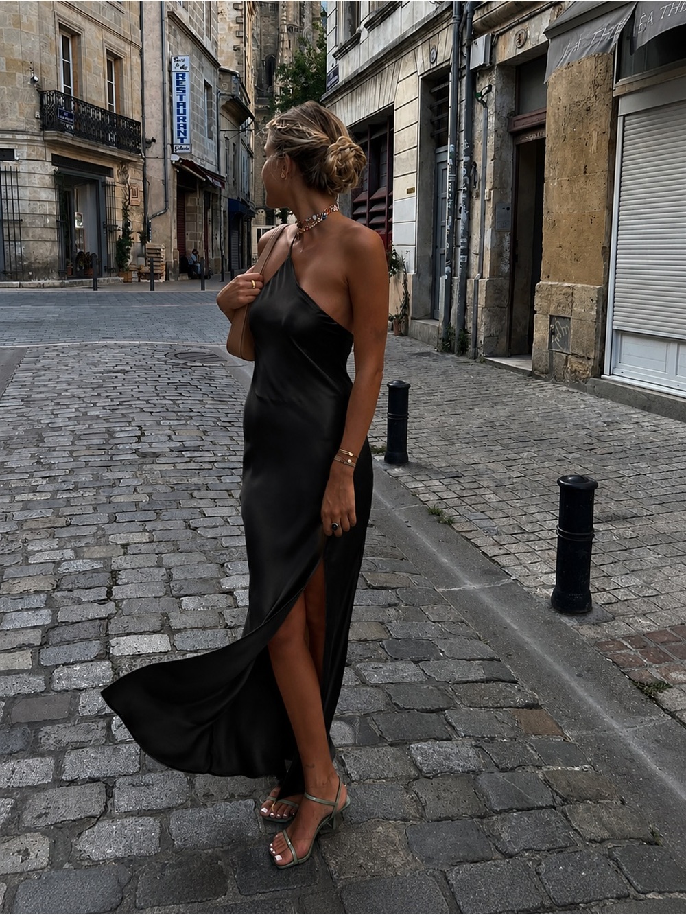 Commense Moonlight Open Back Satin Slit Long Dress